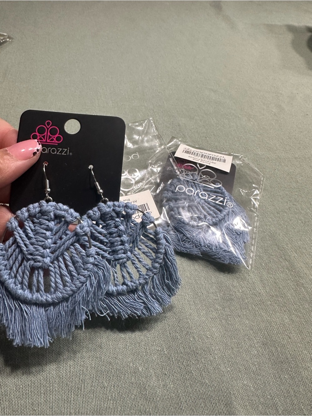 paparazzi Dusty Blue Macramé Fringe Earrings